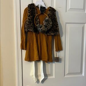 NWT sweater dress with ear muffs, vest and tights